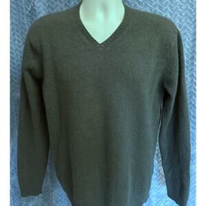 Merona Mens V Neck Cashmere Sweater Jumper Sz L Dark Olive Soft Luxury Cozy